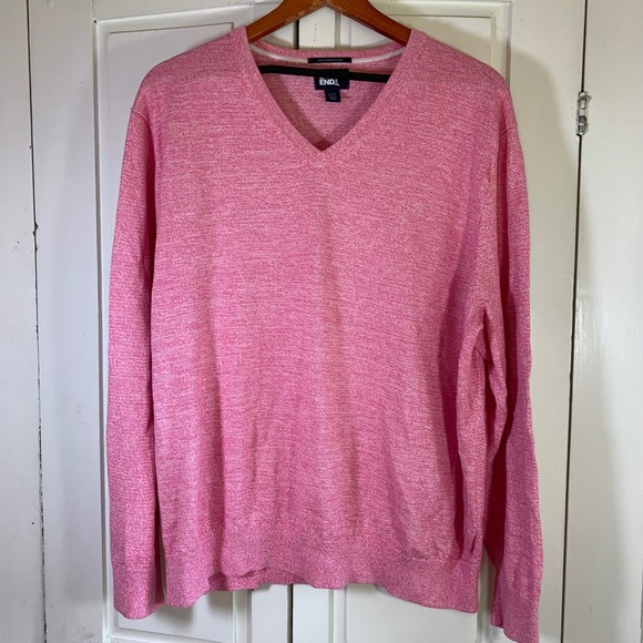 Lands' End Pink Supima Cotton V-Neck Sweater Men's L Tall 42-44 Pullover Preppy - Picture 1 of 12